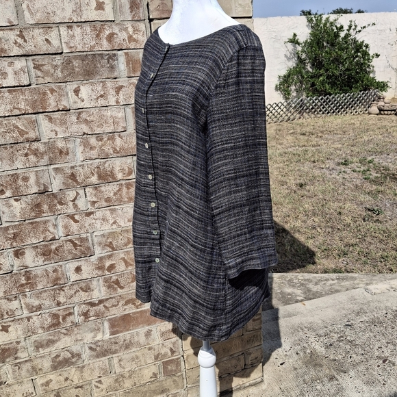 Eileen Fisher Coastline Organic Linen Button-Up Grey Tunic Top Women Size Medium - Picture 9 of 16